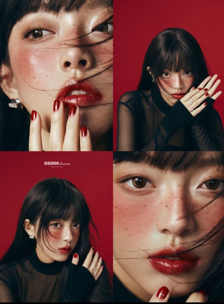 006 – Beauty môi đỏ tóc đen ánh sáng tương phản