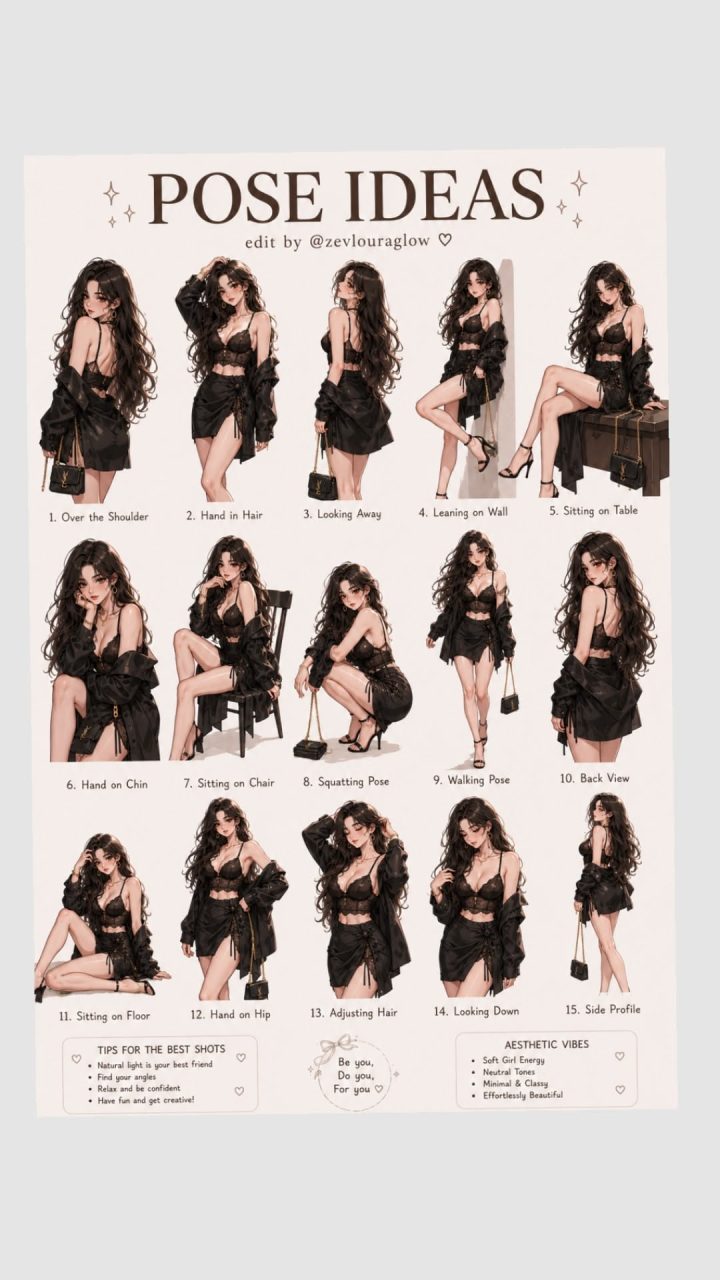 169 – Bảng gợi ý pose ideas trang phục đen