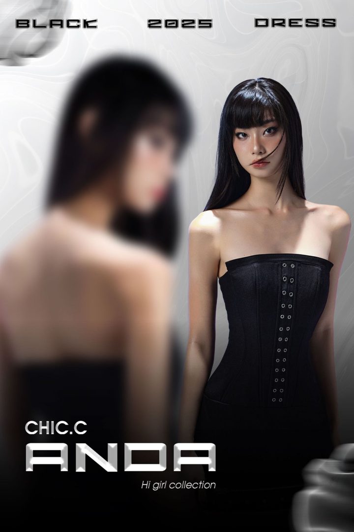 176 – Đầm corset đen với ánh sáng gương phản chiếu
