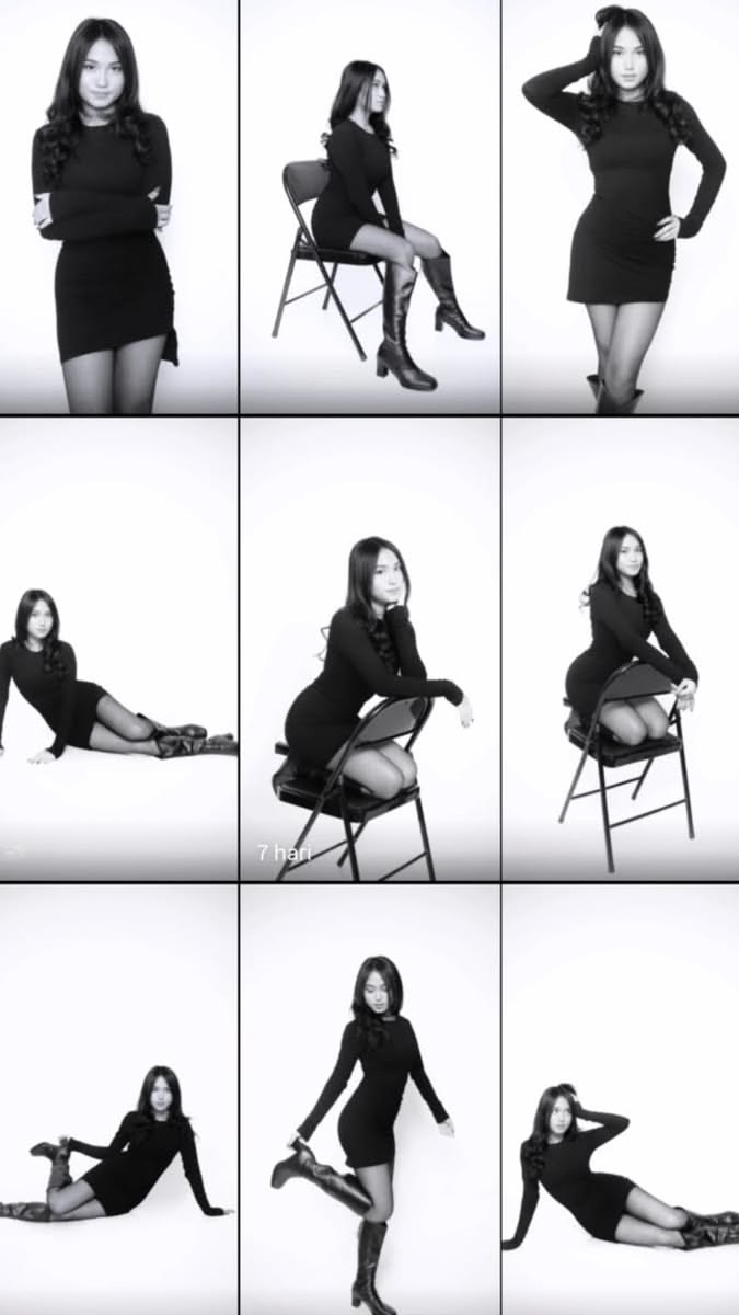 184 – Bộ pose fashion với váy đen cùng ghế